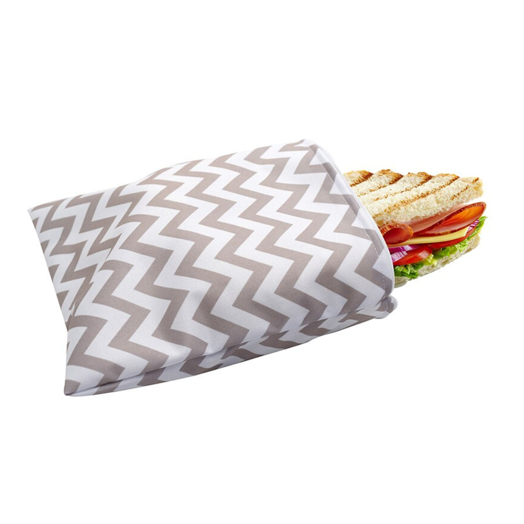 Shop custom reusable sandwich bags with your logo. Popular zigzag pattern. Ideal for retail, events, and promotional campaigns.