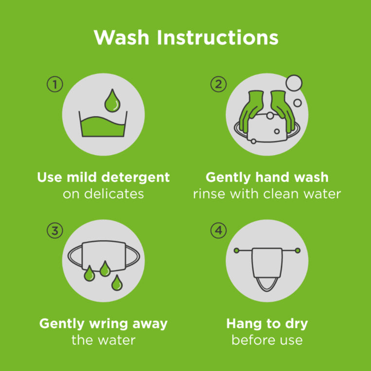 Easy care instructions for your custom kids' reusable face mask: Hand wash with mild detergent, rinse thoroughly, and air dry.