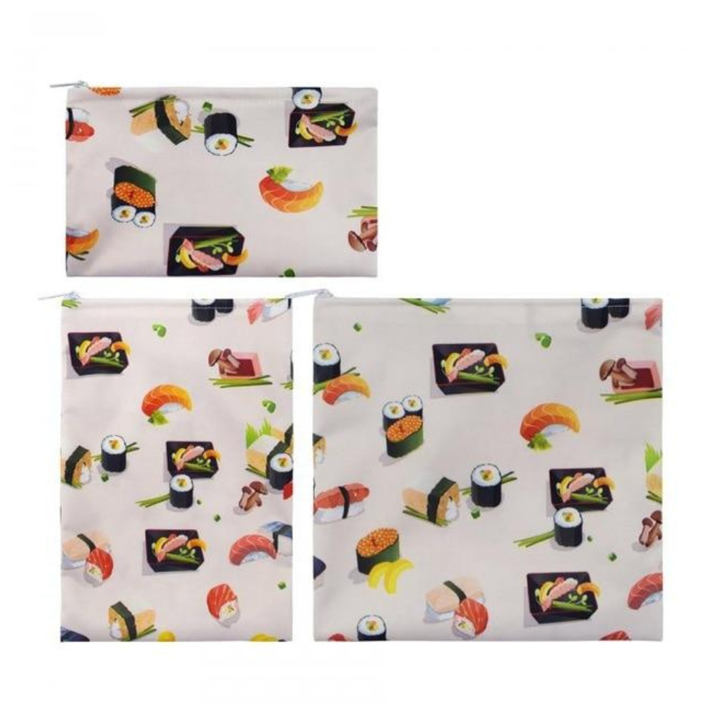 Pack lunches safely and sustainably with these sushi-themed reusable sandwich bag sets. Customizable with your logo for a unique promotional item. Order now!