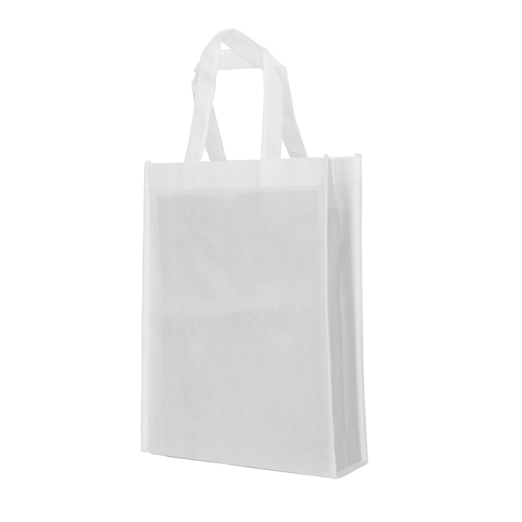 Blank white non-woven tote bag ready for custom printing. Design your personalized bag with your logo or artwork.