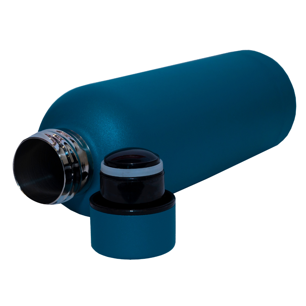 Turquoise stainless steel water bottle with a screw-on lid