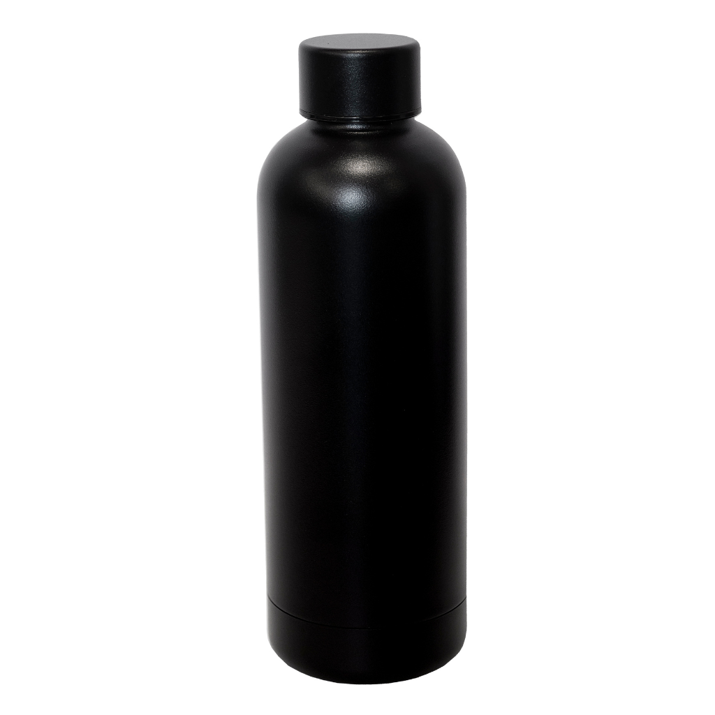 Branded water bottle in black with your company logo, great for corporate gifts and swags