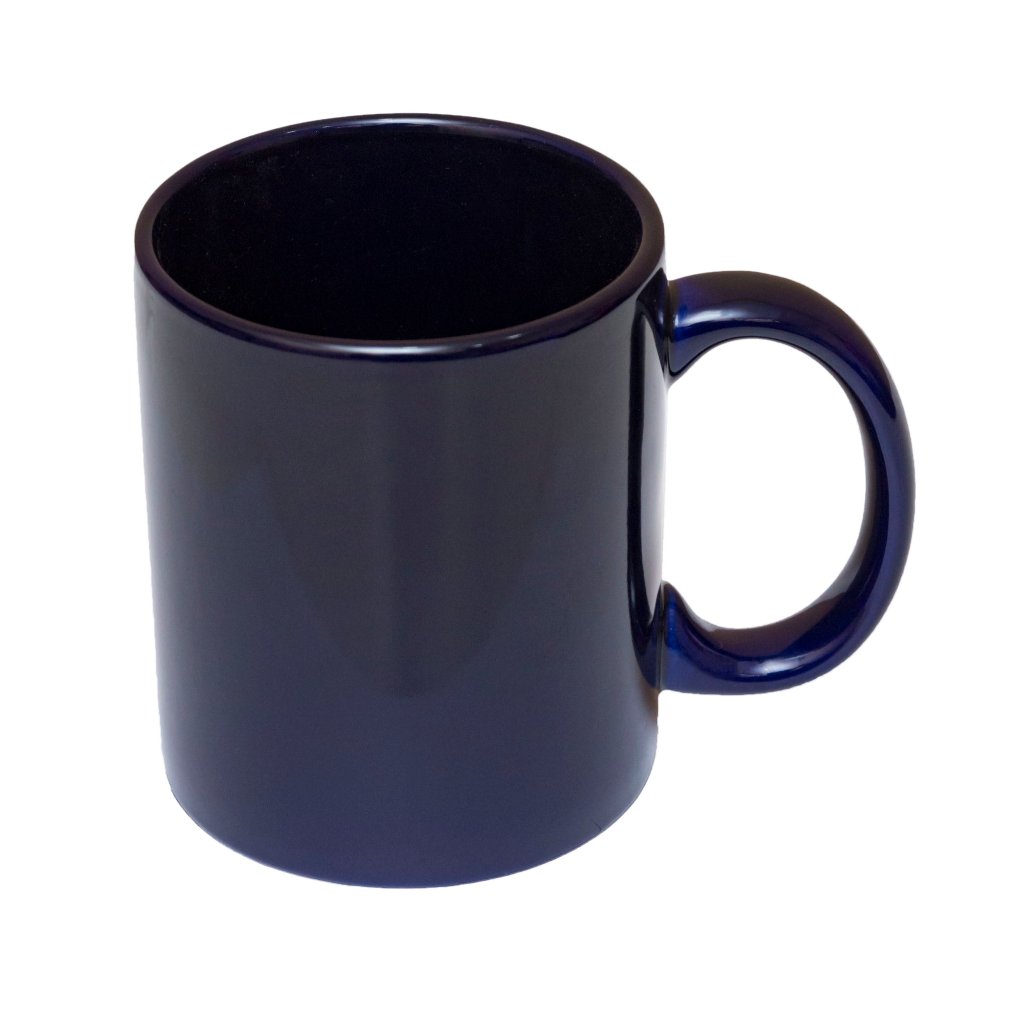 Corporate gifts: navy ceramic mug with personalised logo branding