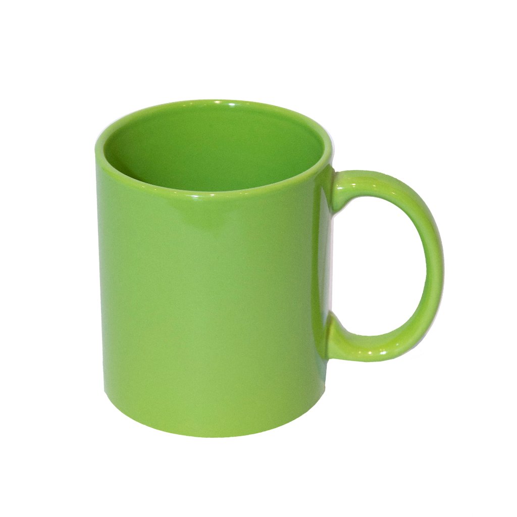 Custom logo lime green mug ideal for corporate merchandise and swags