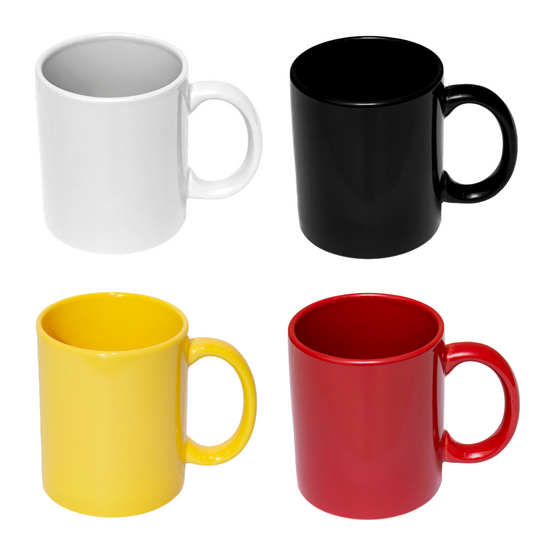 Custom ceramic mugs designed for corporate swags and branding in various colours