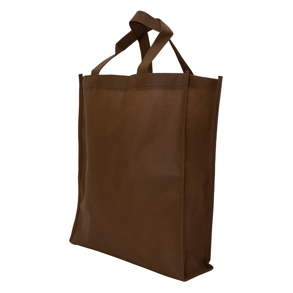 Durable and practical brown non-woven tote bag, suitable for everyday use and custom logo printing.