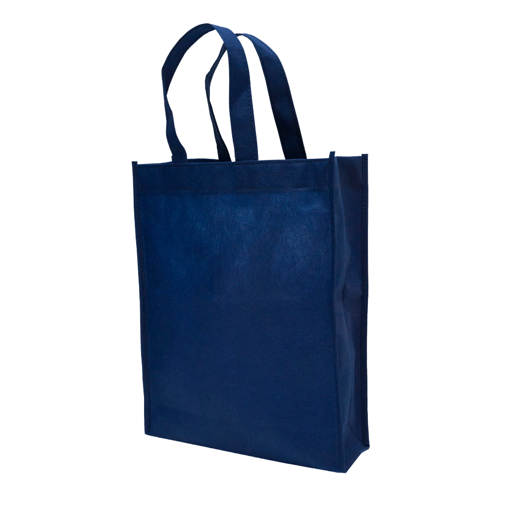 Navy blue non-woven tote bag, an excellent choice for custom branding. Print your logo and create a professional promotional item.