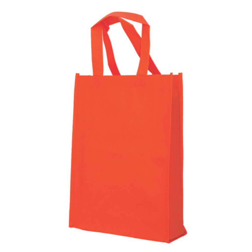 Orange non-woven tote bag ideal for trade shows and conferences. Customize it with your branding for a memorable promotional item.