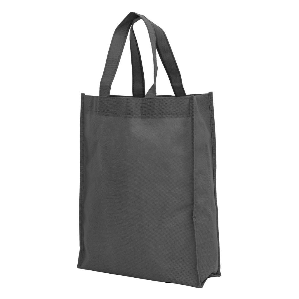 Professional and sophisticated gray non-woven tote bag, suitable for corporate branding and upscale events.