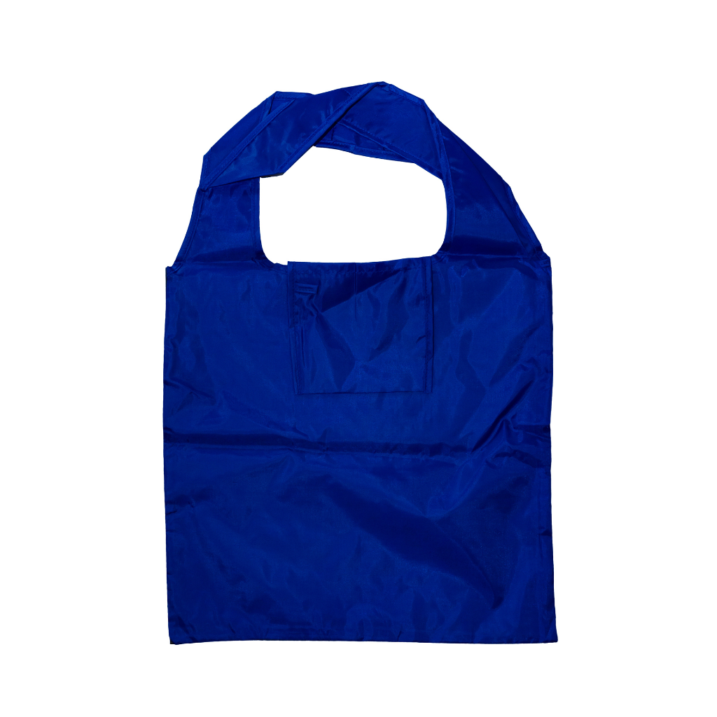 Promotional blue foldable tote bag, a cost-effective and practical giveaway for events, trade shows, and marketing campaigns.