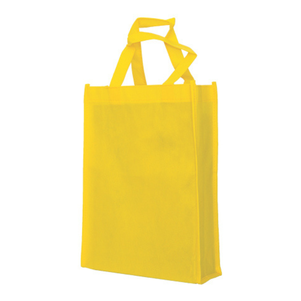 Practical and reusable yellow non-woven tote bag, a sustainable choice for custom printing and everyday use.