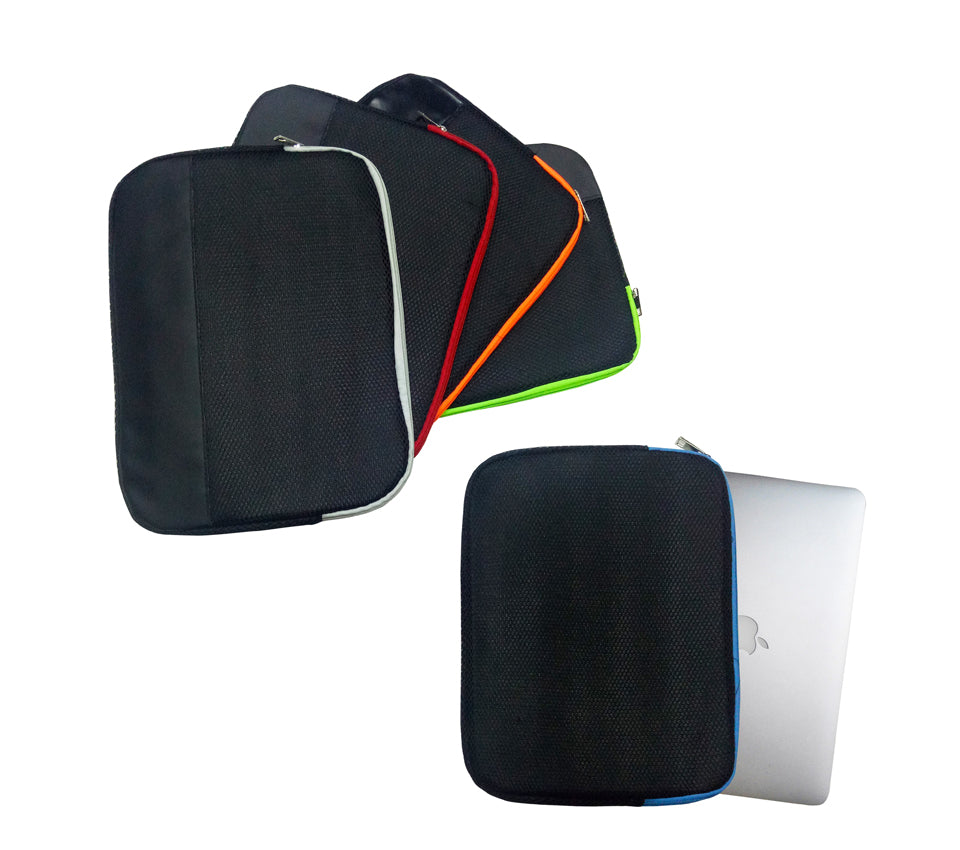 Customizable mesh knit laptop sleeves in various colors. Perfect promotional products for corporate branding.